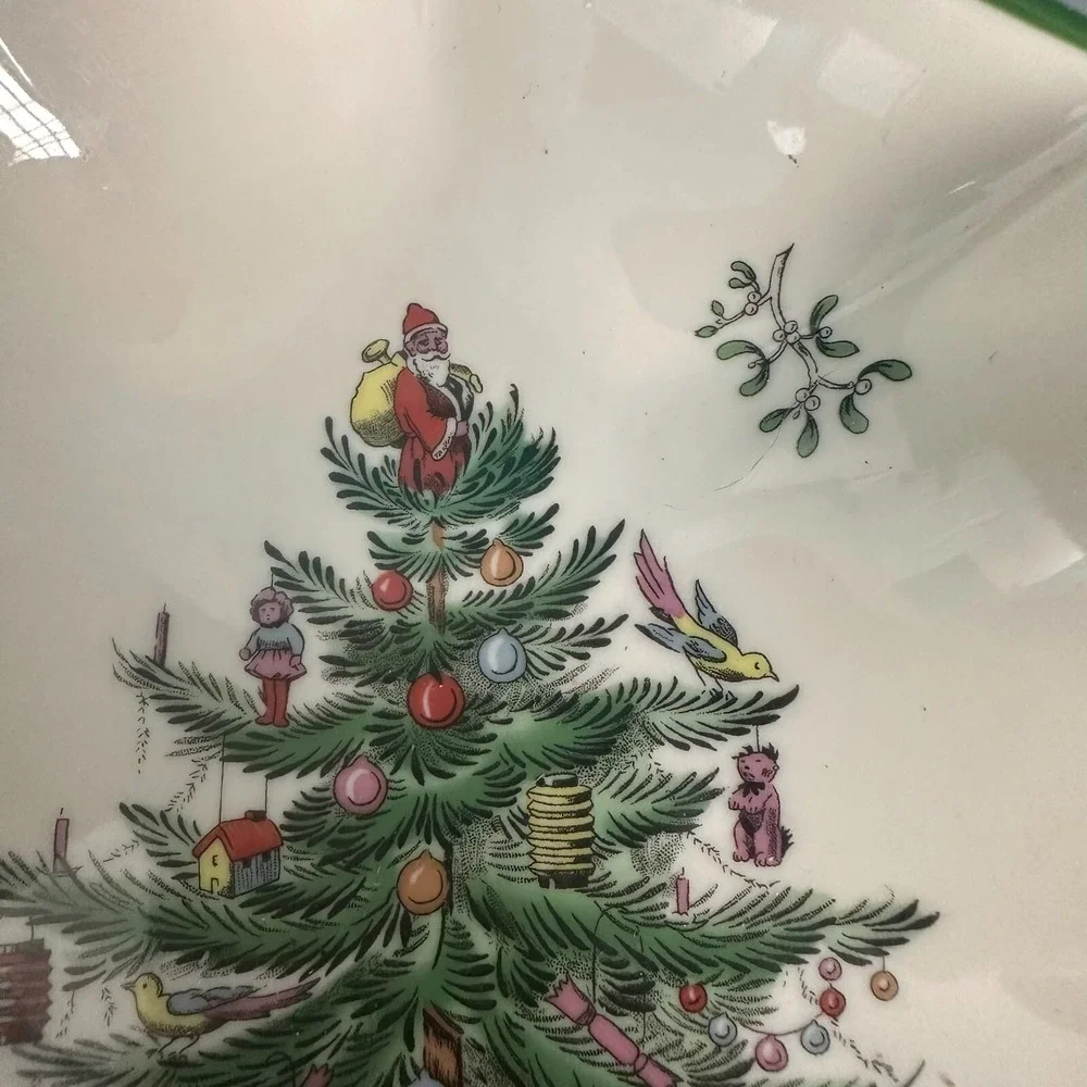 Spode Christmas Tree 9 Inch Tree Shaped Candy Dish S3324-A14 Green Trim Ceramic